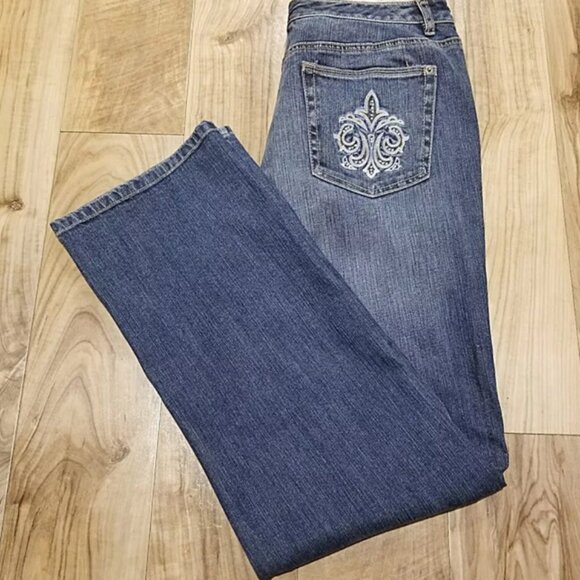 Nwt Talbots Bootcut High Rise Denim Blue Jeans Embellished Pockets Size 14 Women - Picture 1 of 16